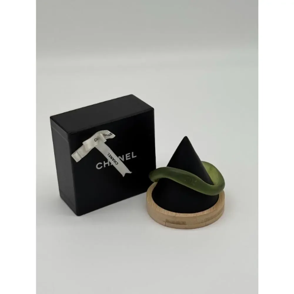 CHANEL Vintage Olive Green Resin Sculptural Bangle Bracelet CC Logo with Box